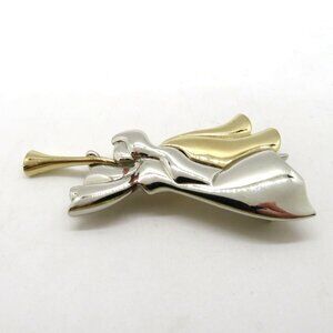 Liz Claiborne Angel Brooch Gold Silver Tones Flying Trumpet 2.5" Pin  Two Tone‎
